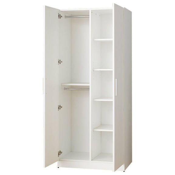 Klair Living Viviane Wood Closet with Hanging Bars and 5 Shelves in White