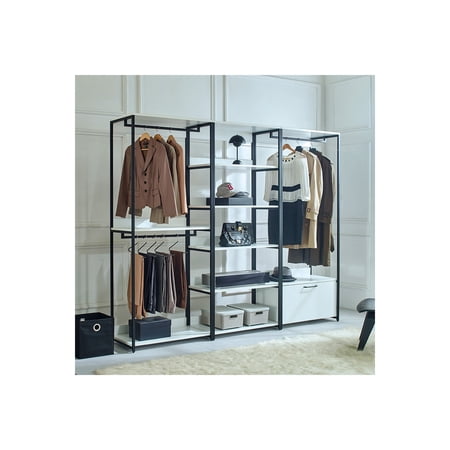 Fiona White Freestanding Walk in Wood Closet System with Metal Frame