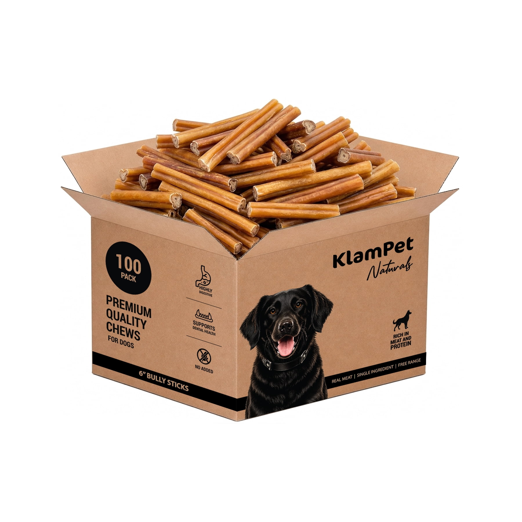 KlamPet 6" Bully Sticks for Dogs - [50 or 100] Count Bulk Box - 100% Natural Beef Chews