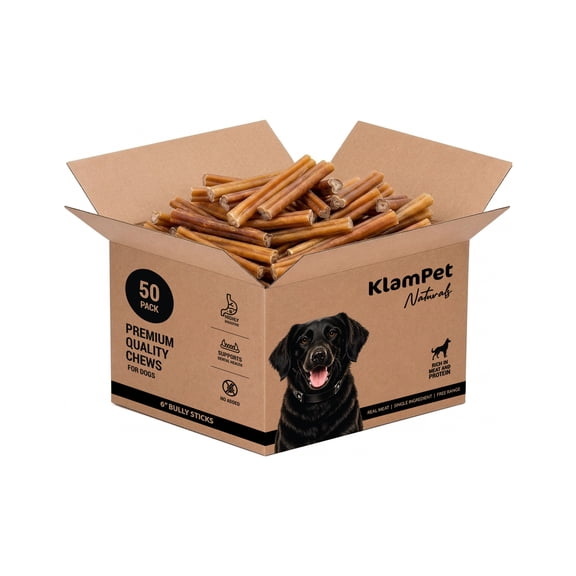 KlamPet 6" Bully Sticks for Dogs - [50 or 100] Count Bulk Box - 100% Natural Beef Chews