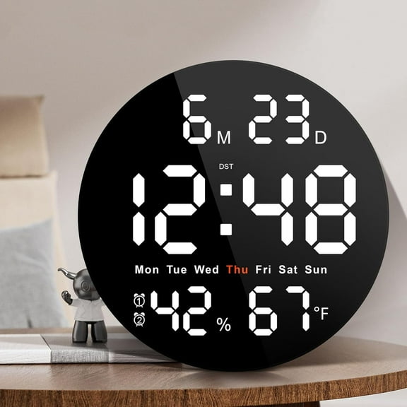 Klamerit 10" Digital Wall Clock with Large Display, LED Wall Clock with Remove Control, Electric Digital Clocks for Classroom, Bedroom,White