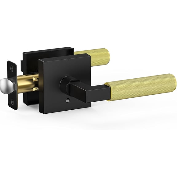 Klamerit Black and Gold Door Handle, Door Locks for Bedroom or Bathroom, Heavy Duty Door Handles Interior with Locks for Left & Right Handed Doors
