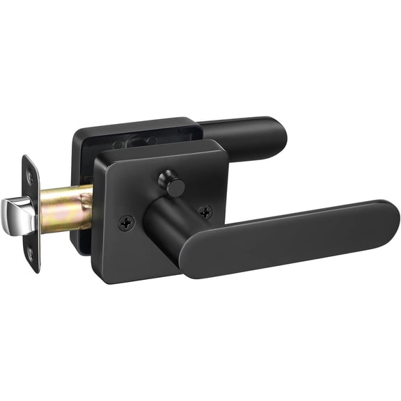 Klamerit Matte Black Door Handles Interior with Lock, Zinc Alloy Privacy Door Locks Interior for Bedroom & Bathroom, Heavy Duty Modern Keyless Lever, Reversible for Left or Right-Handed