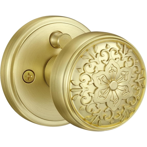 Klamerit Gold Door Knobs, Zinc Alloy Heavy Duty Privacy Door Knobs Interior, Vintage Interior Door Knobs with Lock for Bedroom, Bathroom, Study, Office