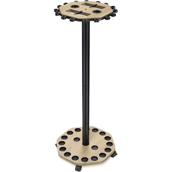 Klamerit Fishing Rod Rack for Garage, Holds 16 Poles or Combos, Mobile Round Rod Holder with 360° Lockable Wheels & Rigging Station,Natural