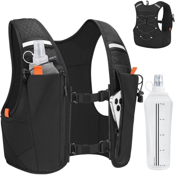 Klamerit Hydration Running Vest for Men Women, Hydration Backpack with Dual Water Bottles, Adjustable Chest Vest, Lightweight Water Backpack,L