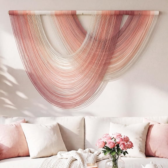 Klamerit Large Macrame Tapestry Wall Hanging, Dip Dyed Fiber Boho Tapestries Wall Decor for Living Room, Bedroom, Dining Room, Hallway, Balcony-Pink
