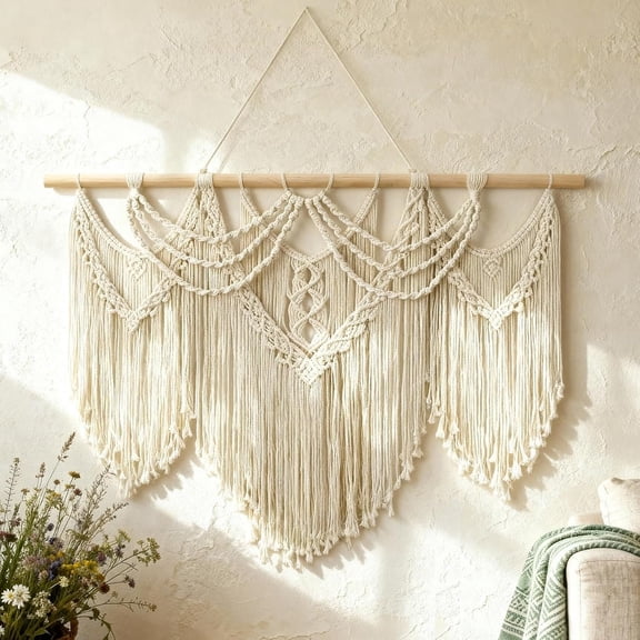 Klamerit Macrame Wall Hanging Decor, 43x32" Large Macrame Wall Hanging, Chic Boho Woven Tapestry Decoration , Tassel