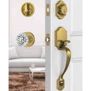 Klamerit Antique Brass Front Door Handle and Deadbolt Set, Front Door Lock Set with Crystal Glass Door Knob, Exterior Door Lock Set with Single Cylinder, Antique Brass