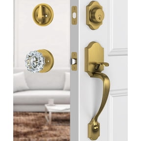 Klamerit Antique Brass Front Door Handle and Deadbolt Set, Front Door Lock Set with Crystal Glass Door Knob, Exterior Door Lock Set with Single Cylinder, Antique Brass