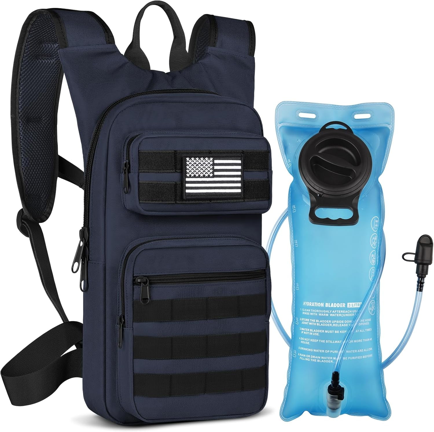 Klamerit Tactical Hydration Pack 3L - Lightweight Water Bag With Bladder for Men Women, Heavy Duty Molle Backpack for Hiking, Cycling, Running, Hunting