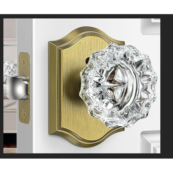 Klamerit Vintage Crystal Glass Door Knob with Privacy Lock - Antique Interior Glass Knobs for Doors，1 packs