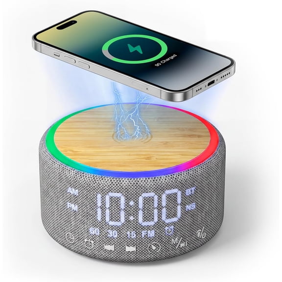 Klamerit White Noise Sound Machine Alarm Clock with Soothing Sounds, Night Lights, Bluetooth Speaker for bedrooms