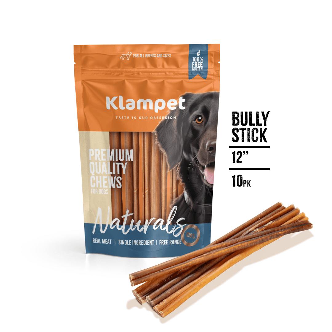 Klampet Naturals 12-Inch Bully Sticks for Dogs [10-Pack] – 100% Rawhide-Free & Fully Digestible – Grass-Fed, Free-Range Beef Chews – Premium Single-Ingredient & Low-Odor