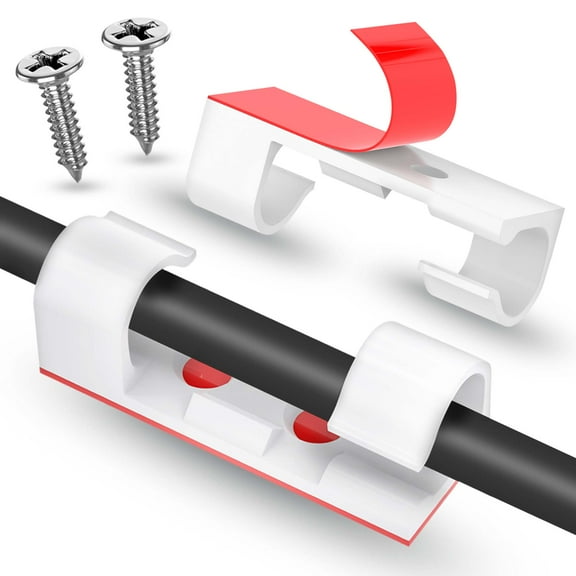 Klangfeiler® 30 Adheasive Cable Clips - With Tape and 60 Screws - Adheasive Wall Clips