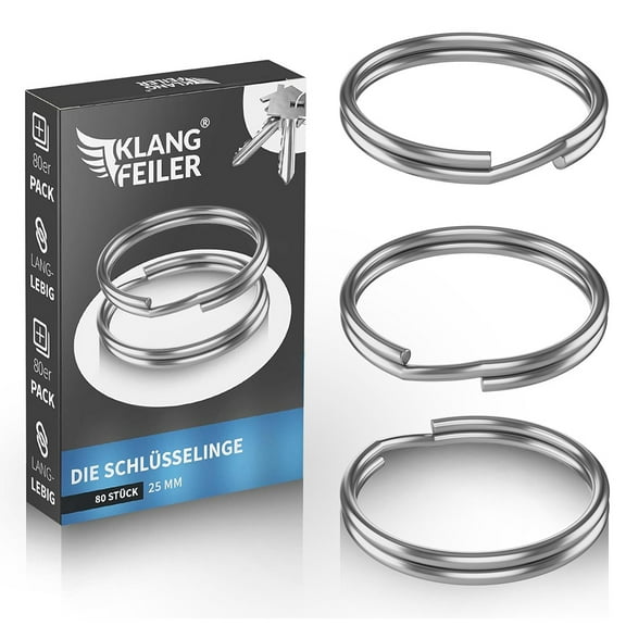 Klangfeiler® 80 Split Key Ring Circle - 1 INCH - Durable Round Keyring