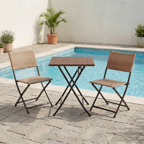 Sun Terrace Klara 3pc Steel Outdoor Bistro Sets with 2 Folding Chairs and a Square Table, Black