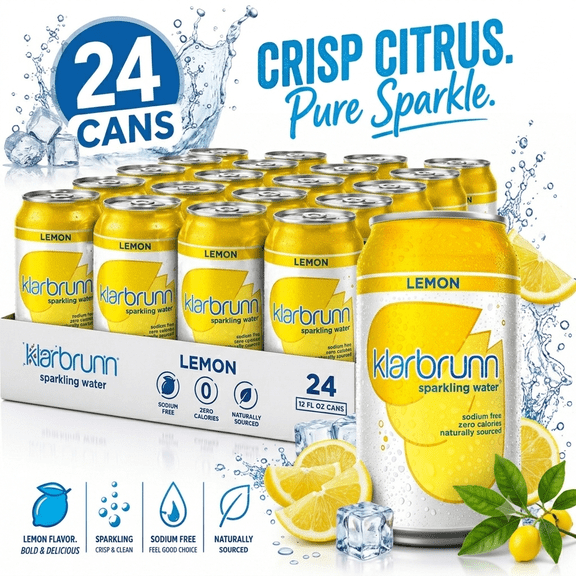 Klarbrunn Lemon Sparkling Water 12 Fl Oz Cans 24 Pack Naturally Sourced