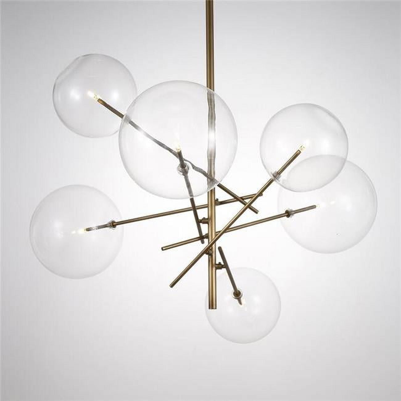 Antique Brass 6-Light Sputnik Chandelier with Clear Glass Shades
