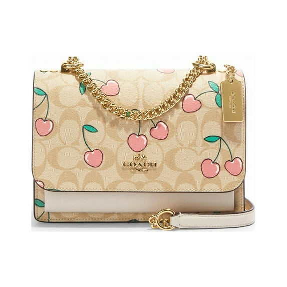 Klare Crossbody In Signature Canvas With Heart Cherry Print (Light Khaki Multi)
