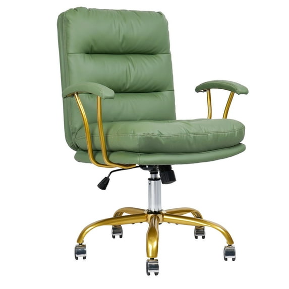 Klasika Modern Faux Leather Lumbar Support Indoor Office Easy to Assemble Desk Chair, Green