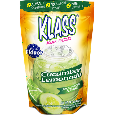 (2 pack) Klass Aguas Frescas Cucumber Limeade, with Vitamin C, Multiserve, Powdered Drink Mix, 14.1oz