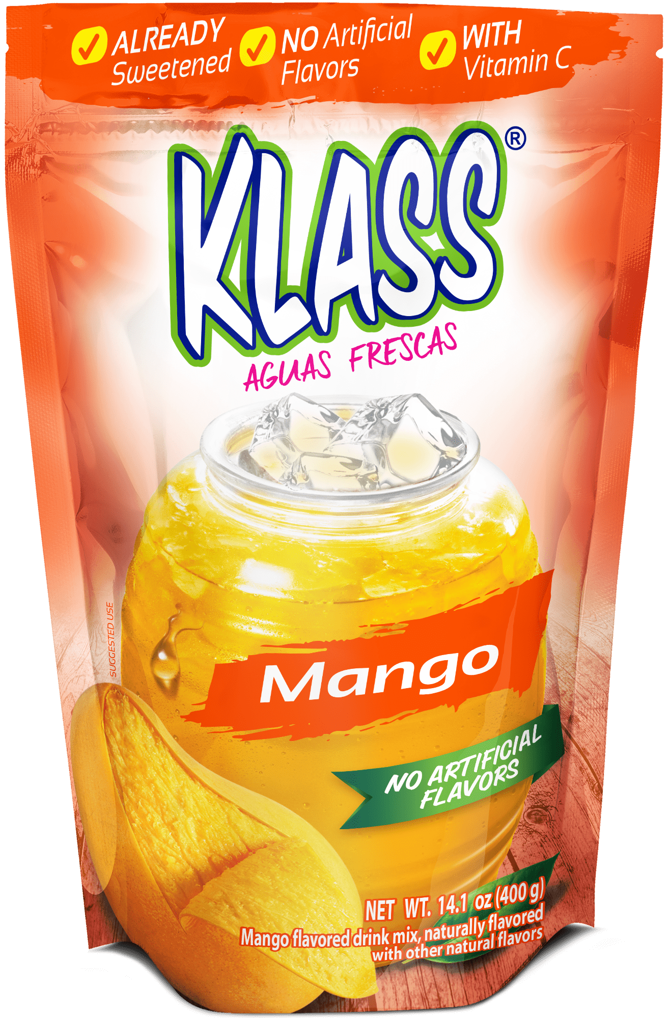 Klass Aguas Frescas Mango, with Vitamin C, Multiserve, Powdered Drink Mix, 14.1oz
