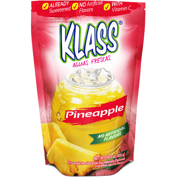 Klass Aguas Frescas Pineapple, with Vitamin C, Multiserve, Powdered Drink Mix, 14.1oz