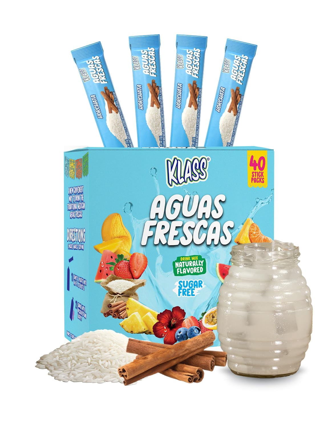 Klass Aguas Frescas Powdered Drink Mix Singles Zero Sugar Caffeine Packets