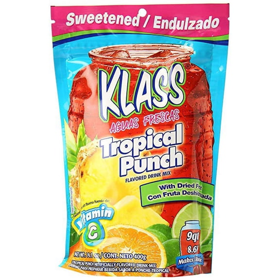 Klass Tropical Punch Flavored Drink Mix with Dried Fruit (Pack of 12)