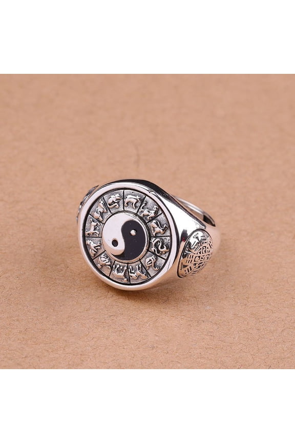 Klassieke Yin Yang Tai Chi Ring Zodiac Qian Kun Bagua Draaibare Verstelbare Opening Vinger Ring Lucky Gunstige Sieraden Gift,Silvery Color