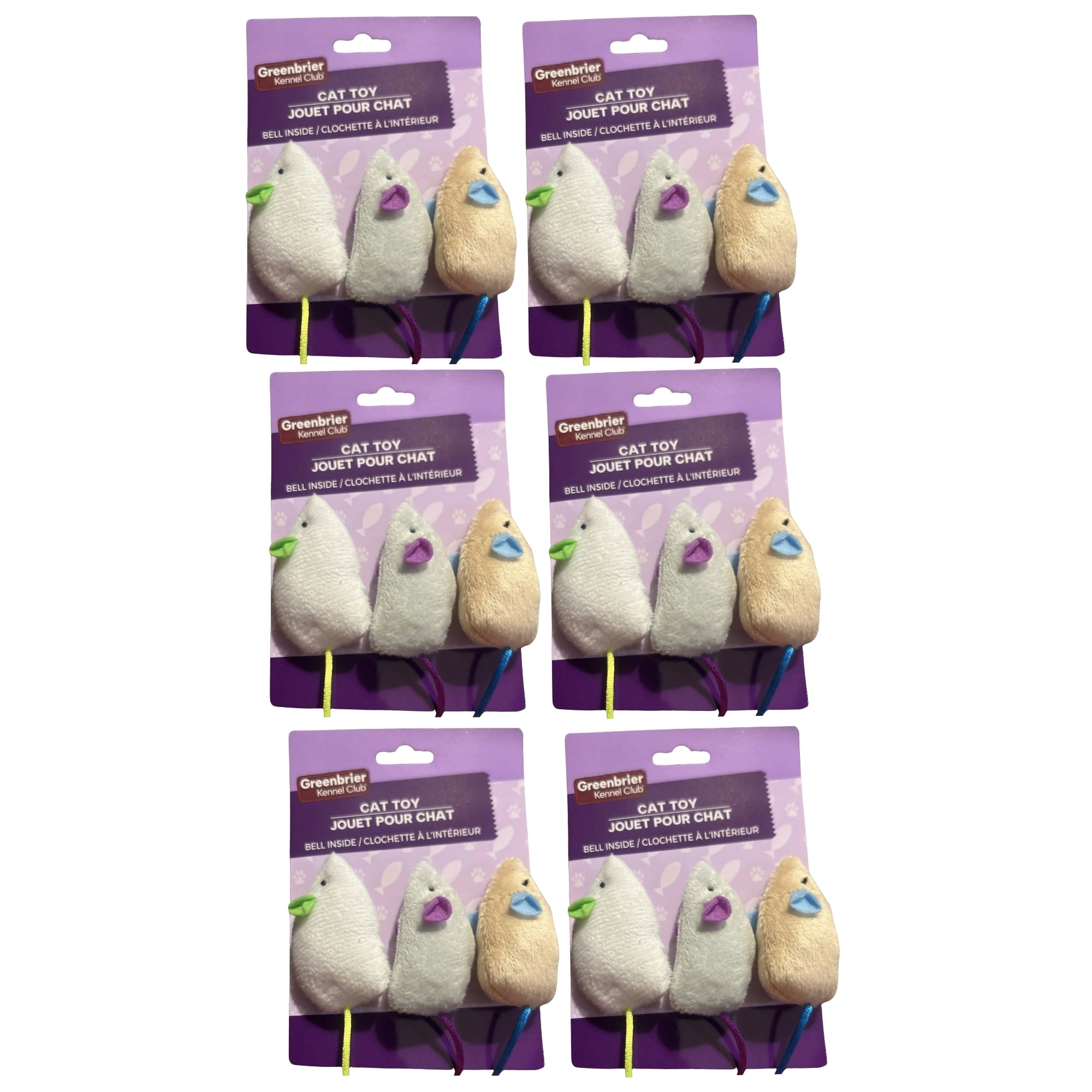 Klassique Logistics Plush Cat Mouse Toys with Bell, 6-Pack (Total of 18) Interactive Cat Toys for Indoor Cats, Soft Plush Kitten Chase & Chew Toys, Assorted Colors