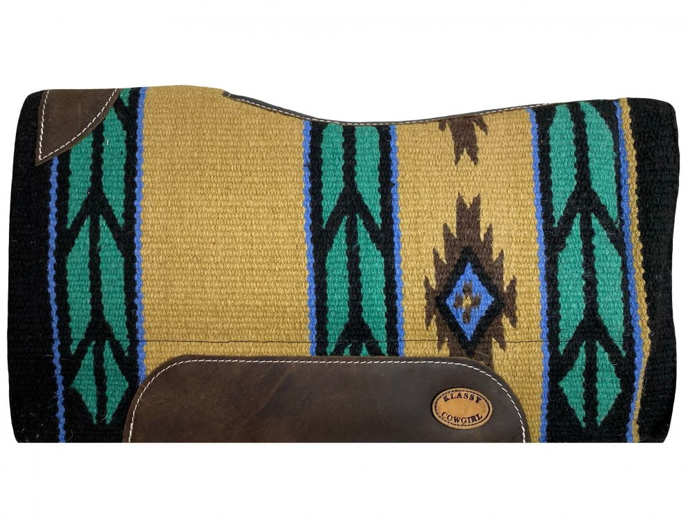 Tapis De Selle Haut En Laine Motif Aztèque Klassy Cowgirl - 28x30 - Moutarde, Noir Et Turquoise