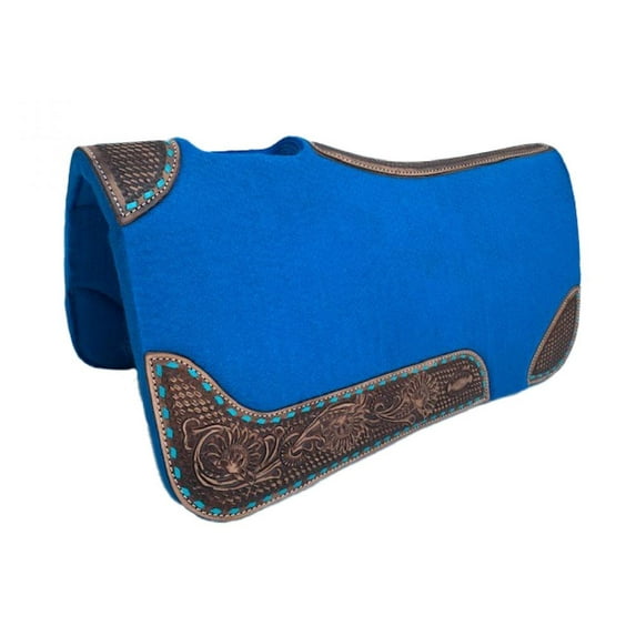 Klassy Cowgirl Blue Felt Saddle Pad w/ Tooled Leathers
