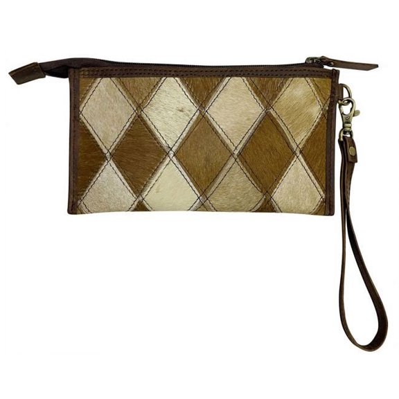 Klassy Cowgirl Diamond Pattern Hair-On Cowhide Clutch Wristlet