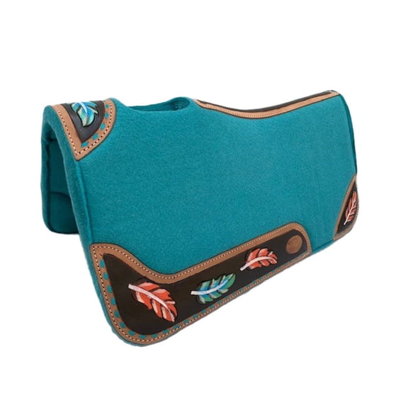 Klassy Cowgirl Teal Felt Saddle Pad w/ Painted Feather Leathers