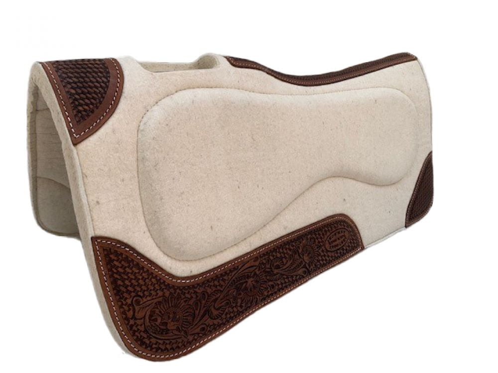 New! Junior Saddle Pad – Brown with Tooled Wear Leathers
