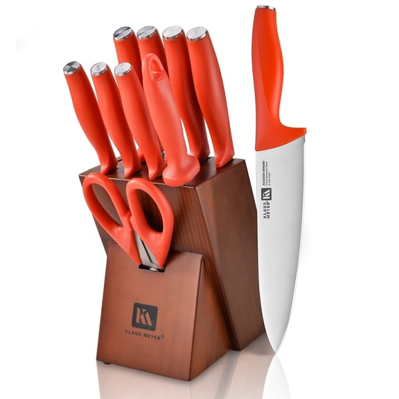 Klaus Meyer Acciaio High Carbon Stainless Steel 11 Piece Kitchen Knife Block Set (Red)