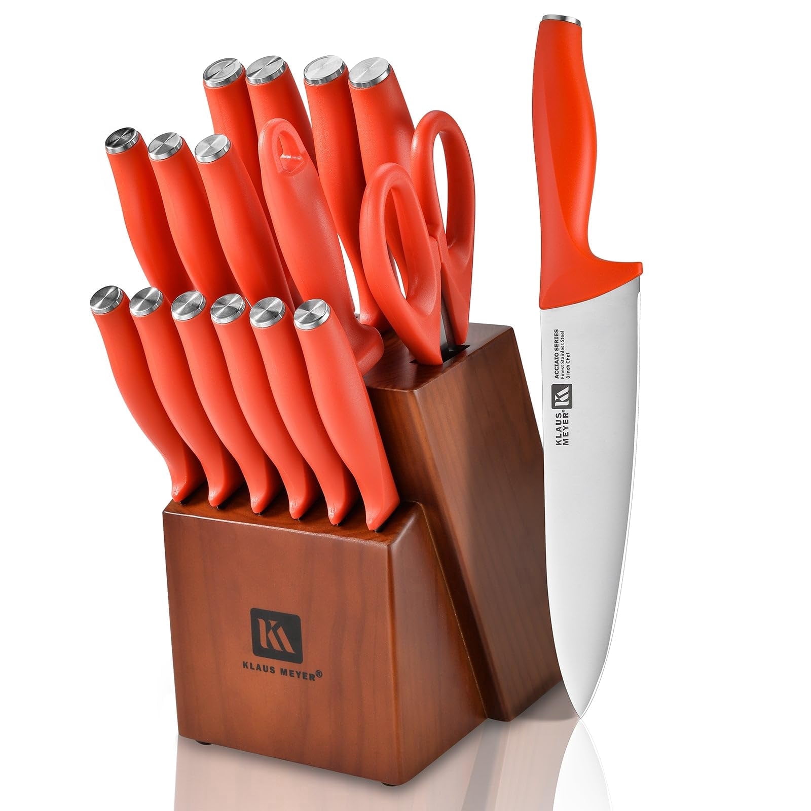 Klaus Meyer Acciaio High Carbon Stainless Steel 17 Piece Kitchen Knife Block Set (Red)