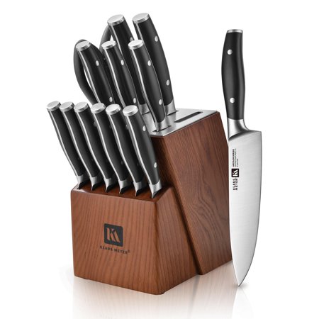 Klaus Meyer Arcelor 14 Piece Exclusive German Steel Non-Slip Handles Knife Set with Solid Wood Block …