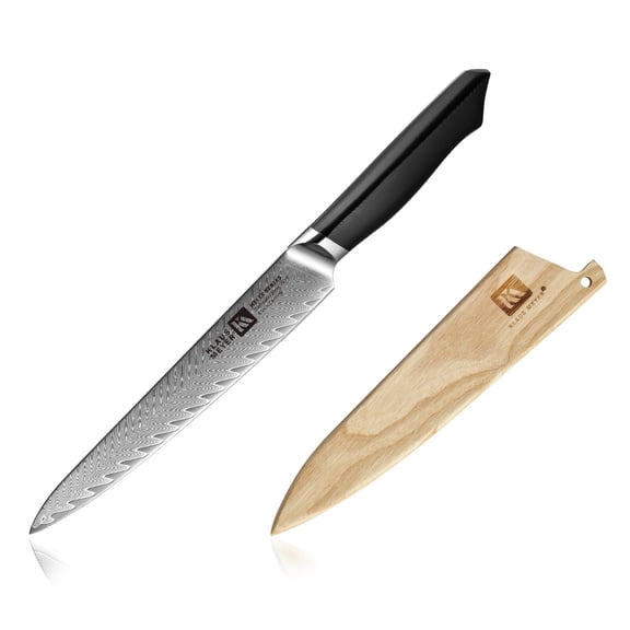 Klaus Meyer Helix Damascus Steel 8 inch Carving Knife with Wood Sheath