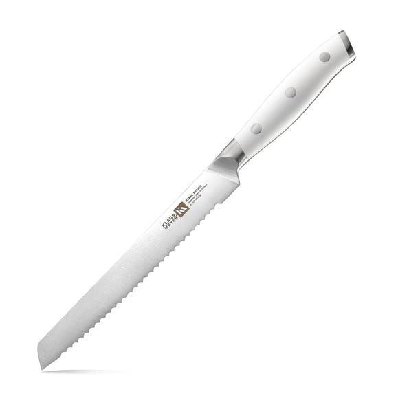 Klaus Meyer Serrated Utility Knife, Exclusive High Carbon German Steel, Full Tang,Ergonomic Handle, 6-Inch Tomato Knife (White)