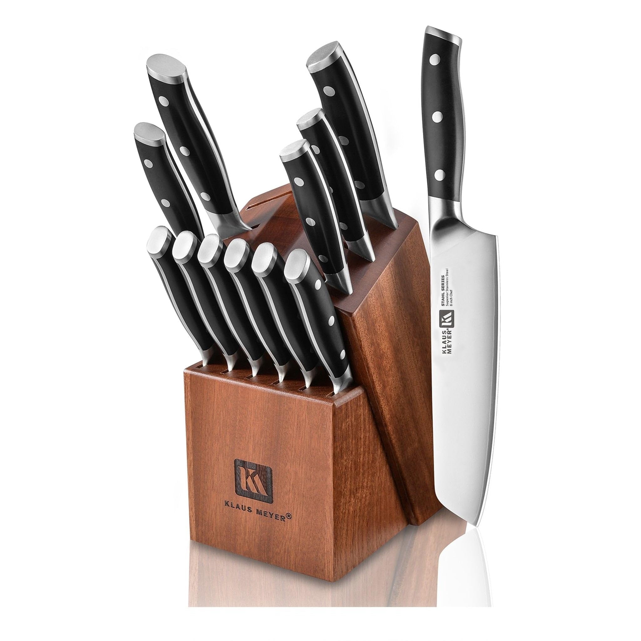 Klaus Meyer Stahl High Carbon Exclusive German Steel 13 Piece Knife Block Set (Black)