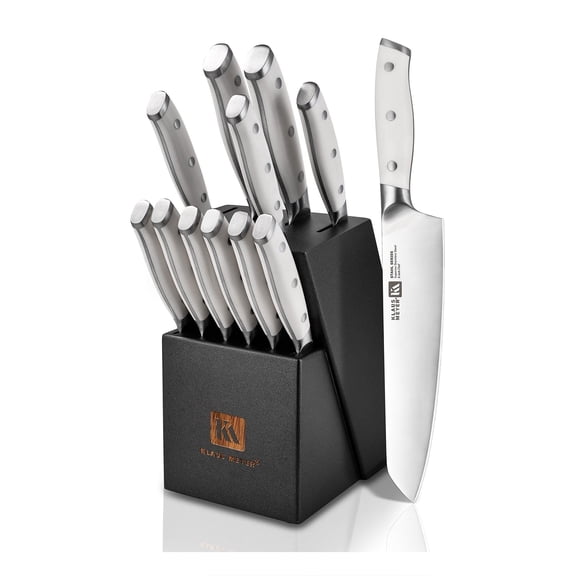 Klaus Meyer Stahl High Carbon Exclusive German Steel 13 Piece Knife Block Set (White)