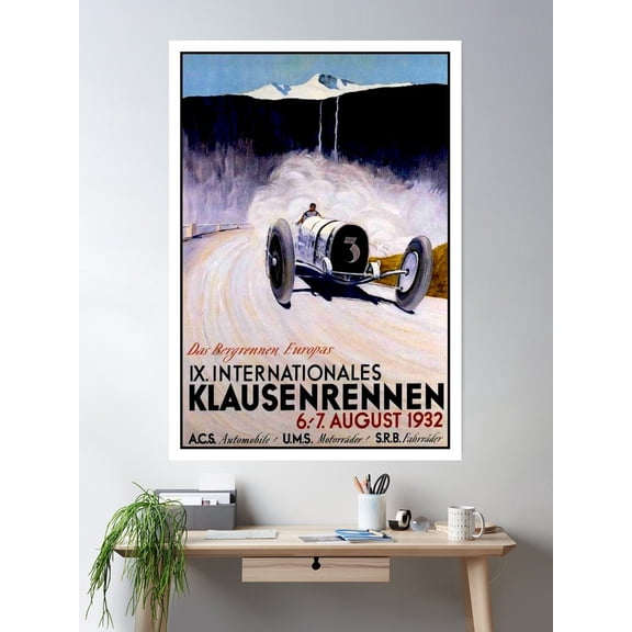 Klausenrennen; Vintage Auto Racing Advertising Print Poster Wall Art, Modern Wall Decor For Living Room Bedroom, 8x12 UNFRAMED