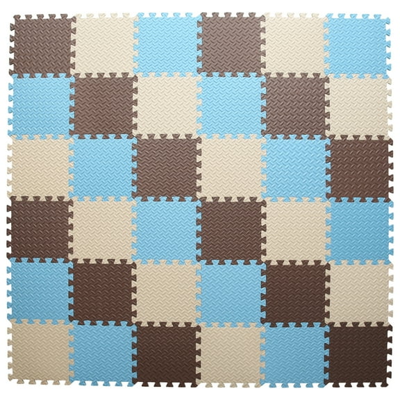 Klay Non-Toxic Play Mat | Beige+Gray+Blue Soft Toddler Playmat | Jigsaw Puzzle PlayMat | 18Pcs Squares Foam Floor Mats for Kids & Babies | EVA Foam Interlocking Tiles for Gym, Nursery, Playroom