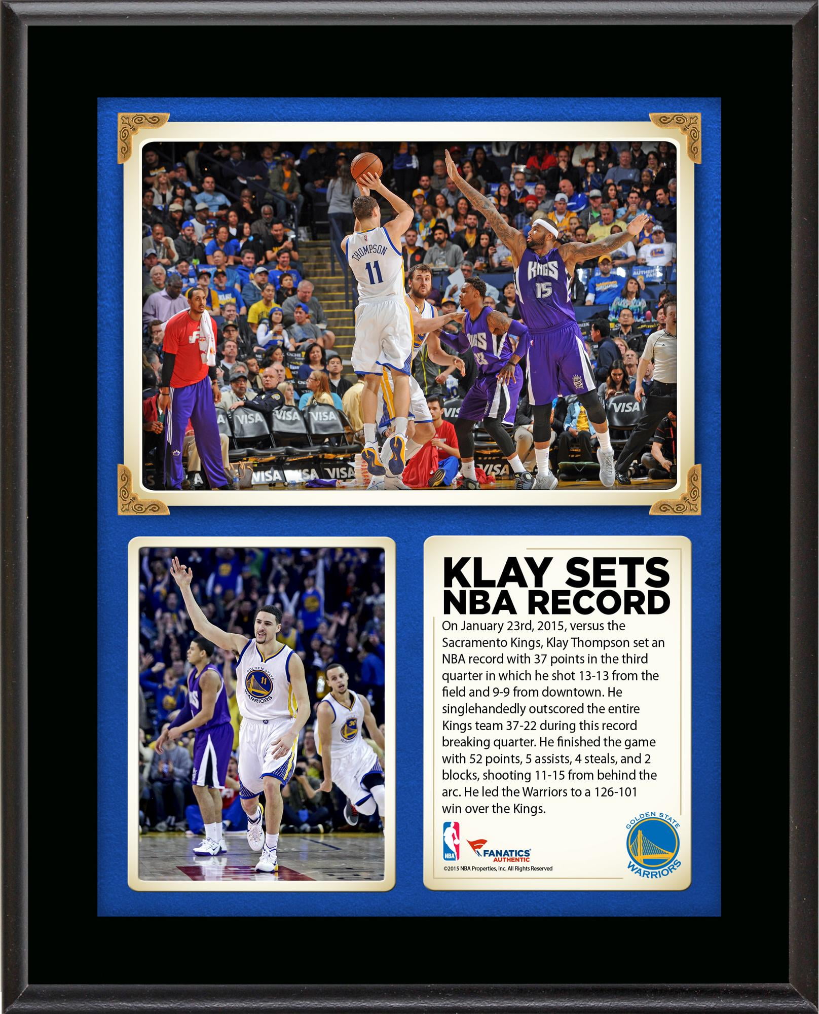 Klay Thompson Golden State Warriors 37 Points In A Quarter 10'' x 13'' Sublimated Plaque