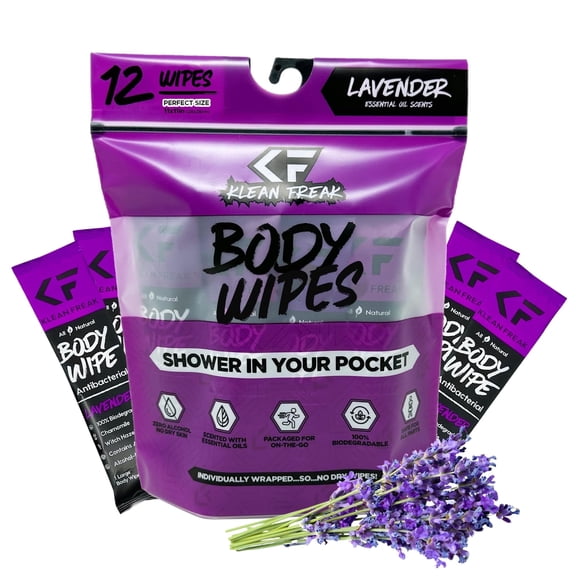 Klean Freak Body Cleansing Wipes, Lavender, 12 Pack Individually Wrapped, Aloe & Witch Hazel, Alcohol-Free