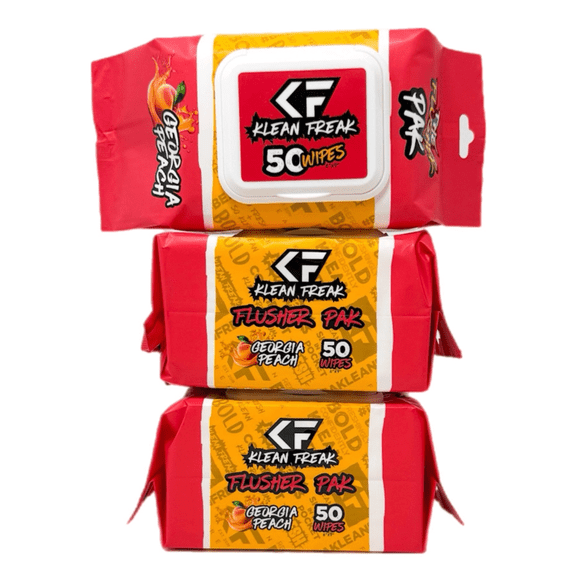 Klean Freak Flushable Wipes, Georgia Peach, 3 Packs of 50 Wipes, Biodegradable