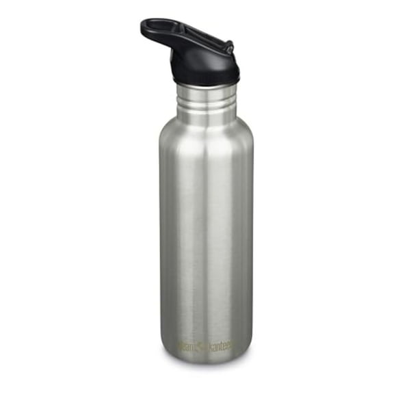 Klean Kanteen 27 oz Classic Water Bottle with Flip Seal Sport Cap & Straw - 100% Leakproof Spout & Cap - Durable, BPA-Free & Stainless Steel Material - Easy-Sip Water Bottle - Brushed